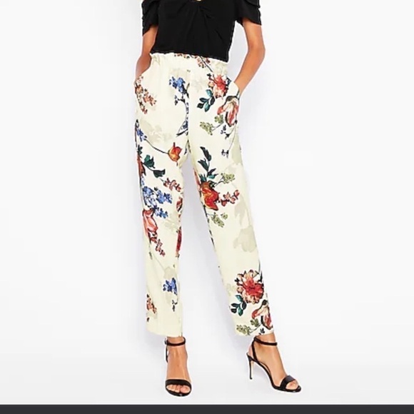 🆕 Express floral high rise ankle pants pull on pockets stretchy wh… - Picture 1 of 11